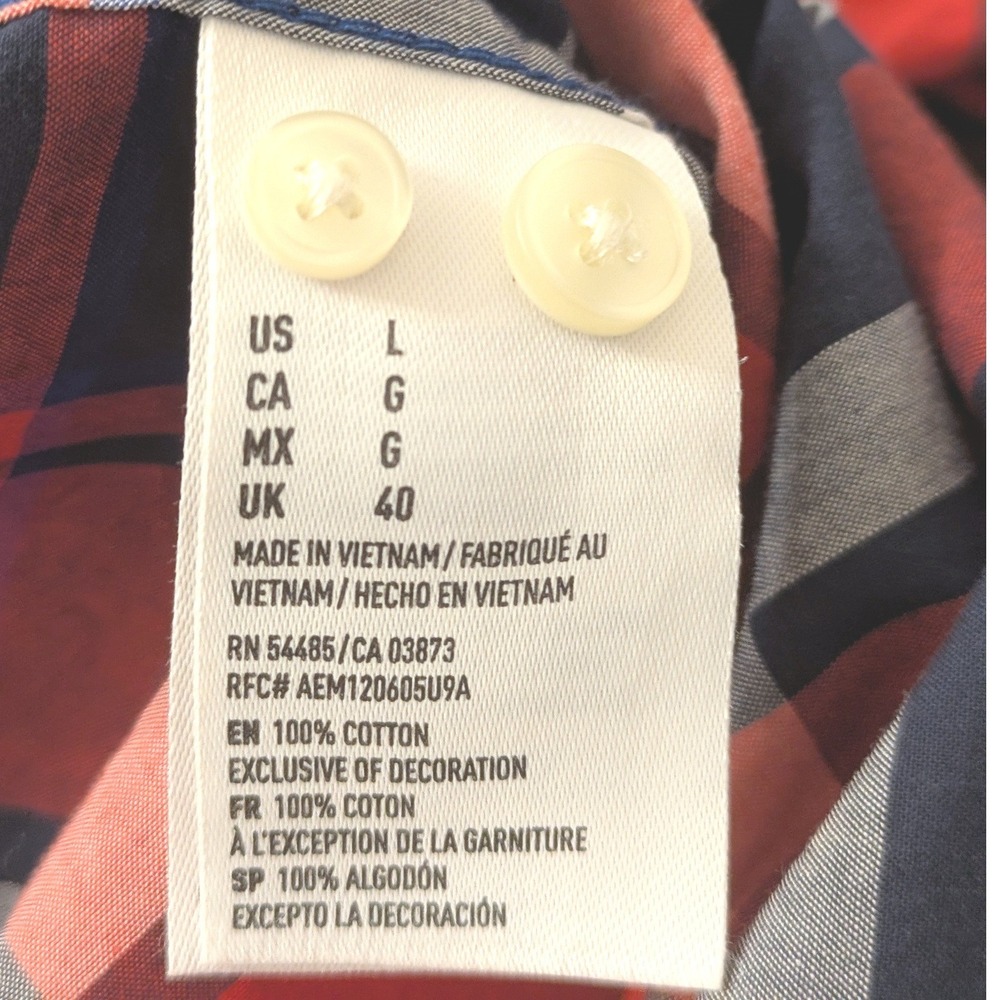 American Eagle Outfitters Mens Plaid Button‎ Down Shirt Classic Navy Red Large - Picture 4 of 7